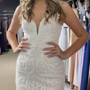 Bridal Wedding Open Back Sheath White Sequines Evening Dress AC7011